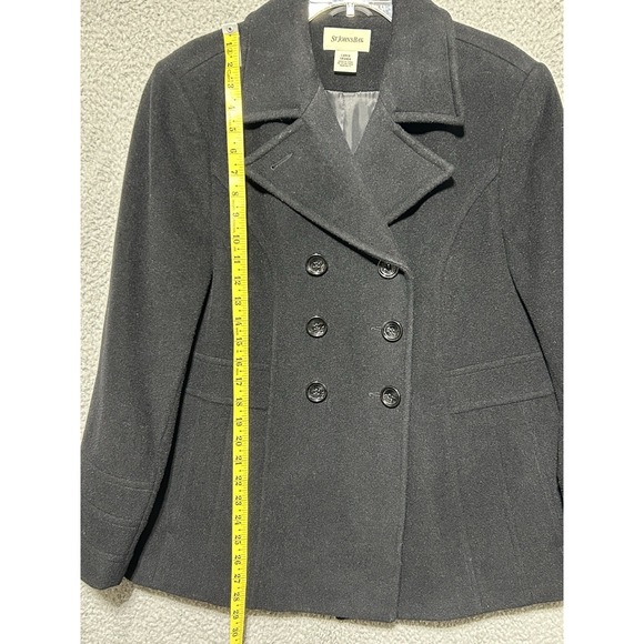 St Johns Bay Jacket Womens L Black Wool Cashmere Double Breasted Pea Coat Warm - Picture 3 of 9
